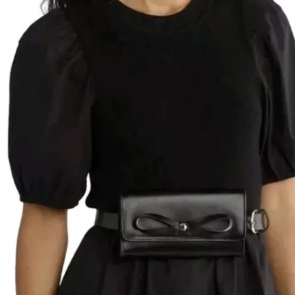 New - Kate Spade New York Bow Belt Bag Black Leather - Size  L / XL- Authentic